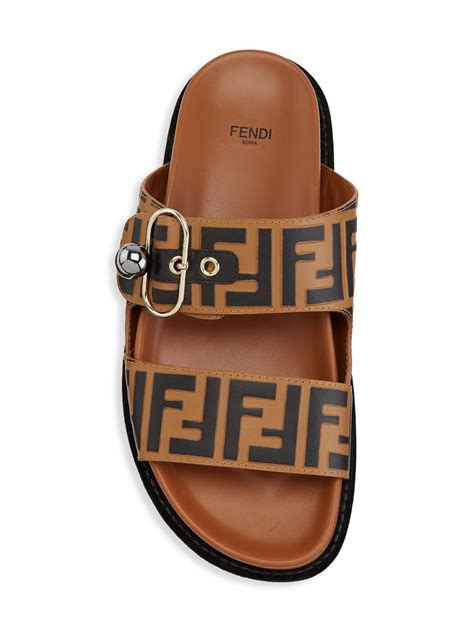 brown and black fendi slides|Fendi leather flat slides.